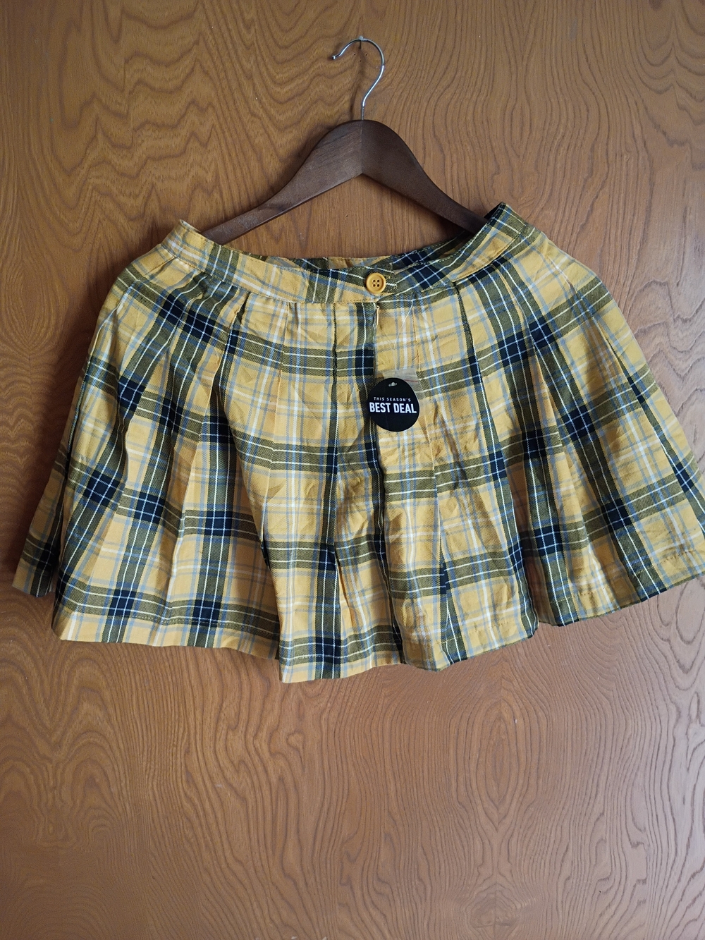Yellow Plaid Pleated Mini Skirt - Women's